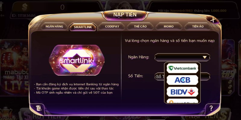 Cổng game cung cấp nhiều kênh nạp tiền cho thành viên